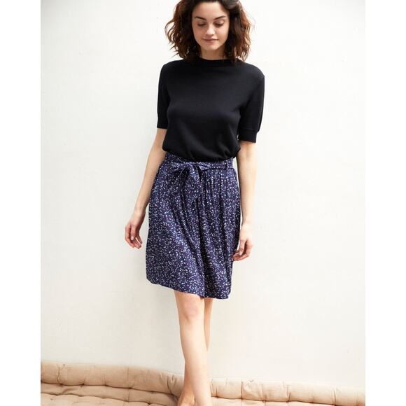 Comptoir Des Cotonniers Navy Blue Confetti Print Bow Waist Flowy Skirt womens S - Picture 1 of 15